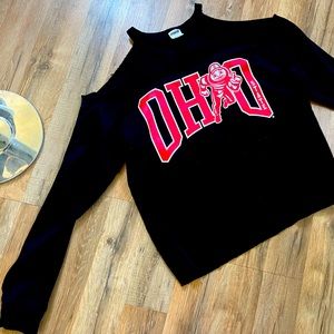 Ohio State cold shoulder sweater